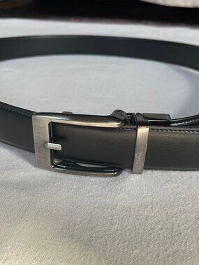 Hogan Black Leather Belt with Brushed Silver Buckle